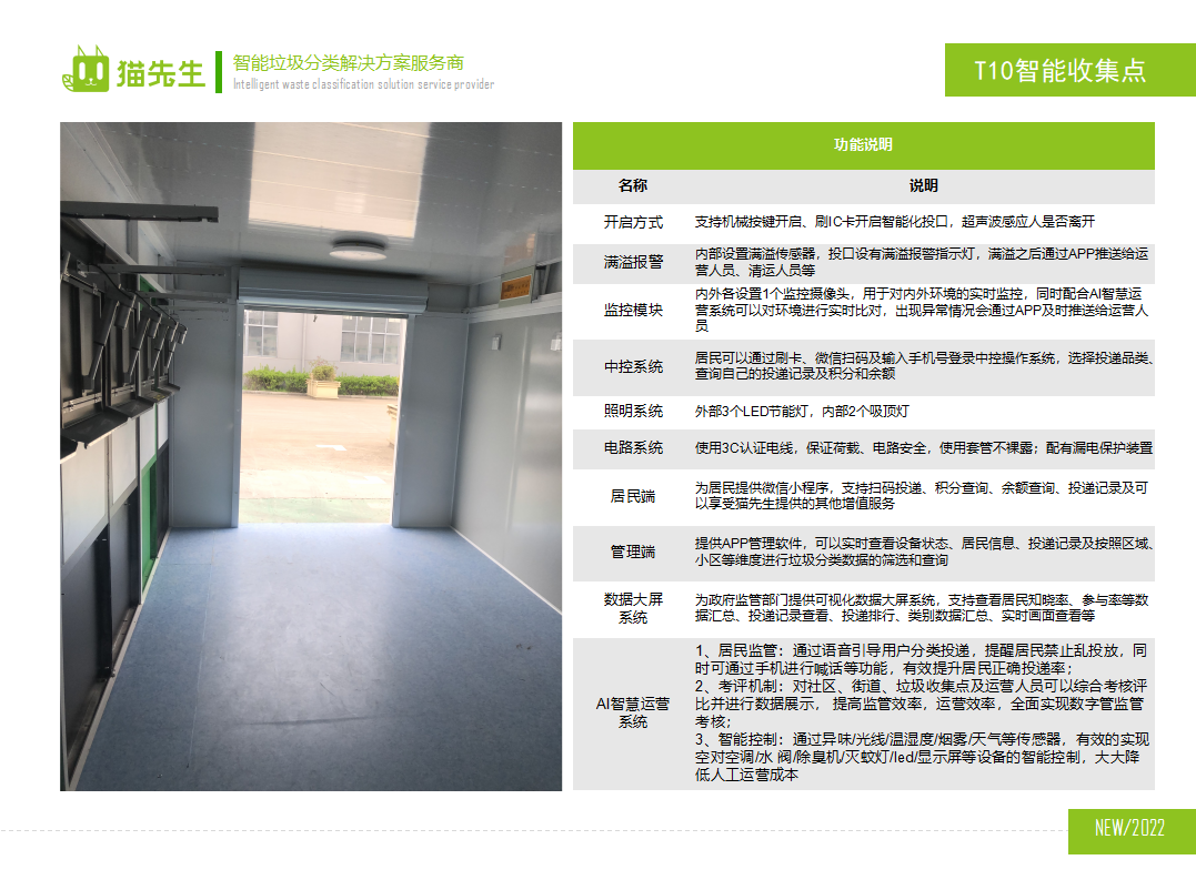 貓先生智能垃圾分類房，定時定點垃圾收集站 ，垃圾房功能說明